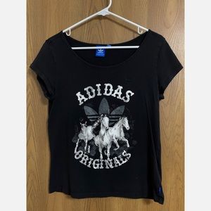 Adidas Originals Wide Neck T-Shirt with Horses